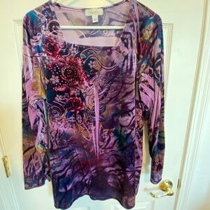 Women's Floral Long Sleeve Tunic - XL